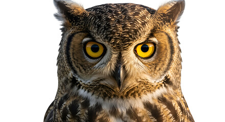 Realistic Owl Portrait With Yellow Eyes Isolated On Transparent Background