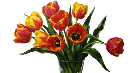 Realistic Painting of Red and Yellow Tulips in a Vase