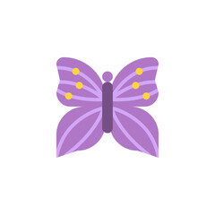 A simplified flat illustration of a purple butterfly with yellow dots on its wings against a transparent background creating a delicate and elegant design suitable for graphic elements