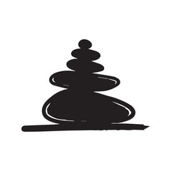 Balance word with stacked Zen stones icon. Minimalist vector symbol for harmony, stability, and spiritual wellness.
