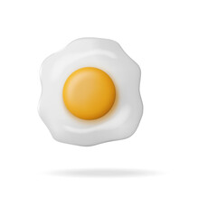 A Single Fried Egg with a Bright Yellow Yolk and White Egg White Isolated on a White Background with Subtle Shadow