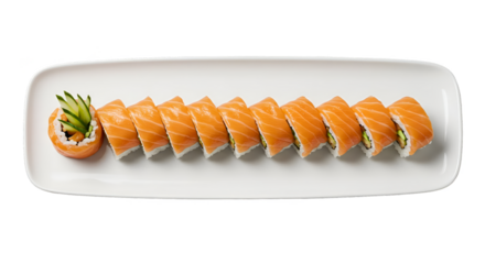 Realistic Photo Sushi Roll Platter Salmon Avocado Cucumber White Plate