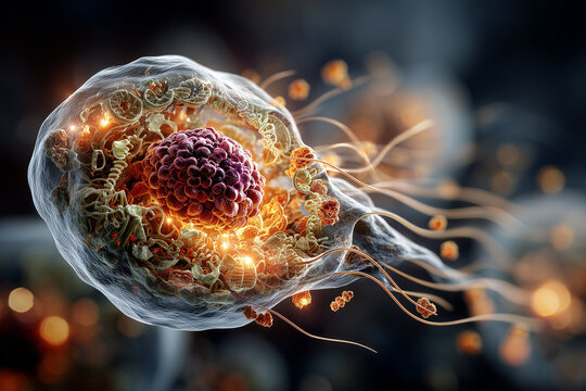 3D-Illustration einer tierischen Zelle mit Organellen - Abstrakt