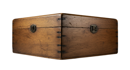 Realistic Photo Wooden Box with Metal Clasps Isolated