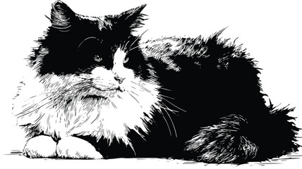 Obraz premium Majestic Black and White Sitting Cat Graphic Design Illustration