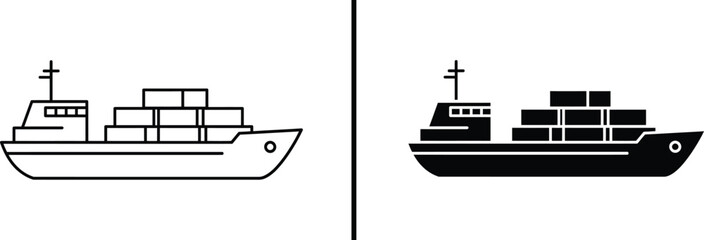 Cargo Ship Icon, Container Vessel Vector