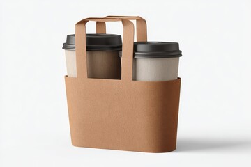 Three-dimensional Coffee Carrier Mockup for Branding Display on White Background