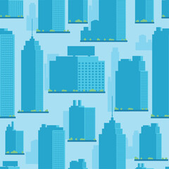 Fototapeta premium Highrise urban multistory buildings. Skyscrapers seamless pattern. Urban landscape with residential houses. Repeated print. Town architecture. Condominium and office. Vector background