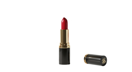 Realistic Red Lipstick With Gold Accent Open Cap Isolated