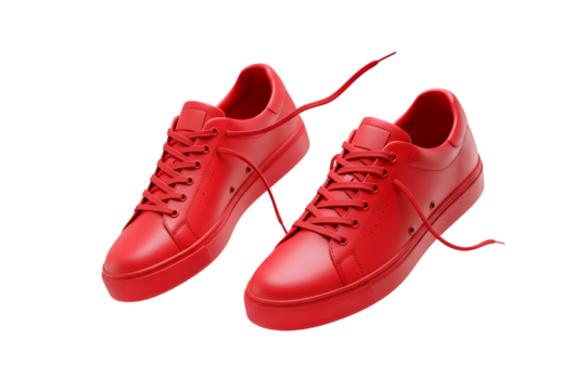 A pair of vibrant red leather sneakers isolated on transparent background - Powered by Adobe