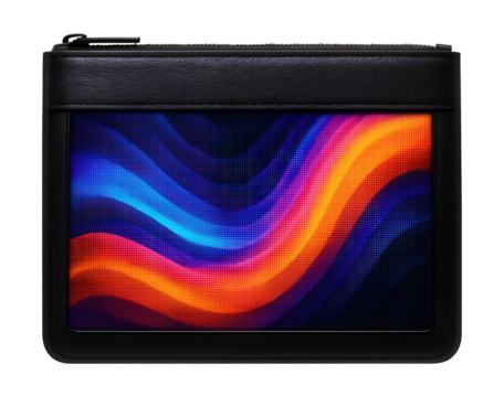 Clutch bag featuring a flexible LED screen for personalized designs.