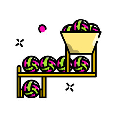 Colorful Volleyballs on Yellow Rack with Pink Accent and Sparkle Elements on Transparent Background