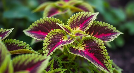 Colorful Coleus Plant with Vibrant Foliage in a Garden Setting.