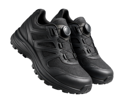 Auto-lacing trail running shoes with a durable toe cap.