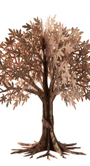 Realistic Tree Illustration with Brown Leaves and Transparent Background