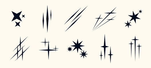 Modern starburst shape with twinkle light and glitter glow. Abstract geometric star symbol with retro charm. Vector illustration for festive or anniversary decoration.