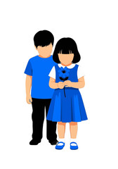 Fototapeta premium Cute Flat Vector Illustration of Children Holding a Flower