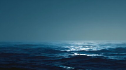 Fototapeta premium deep ocean water blending into horizon, smooth gradient tones from dark navy to sky blue, realistic light reflection, abstract minimal wallpaper, cinematic feel