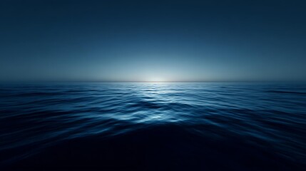 Fototapeta premium deep ocean water blending into horizon, smooth gradient tones from dark navy to sky blue, realistic light reflection, abstract minimal wallpaper, cinematic feel