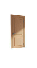 Realistic wooden door with metal handle on black background