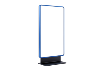 Tall vertical illuminated digital advertising display screen isolated on transparent background