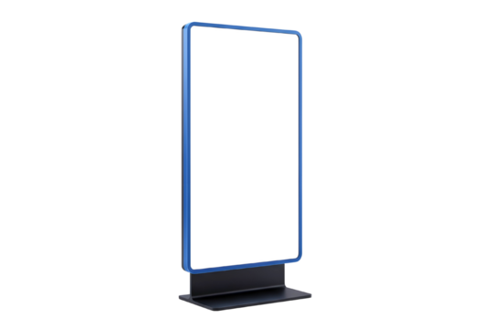 Tall vertical illuminated digital advertising display screen isolated on transparent background