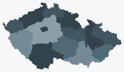 Map of Czechia with regions. Just a simple country border map with region division. Blue grey color palette. Flat Czechia shape with administrative division. Vector illustration.