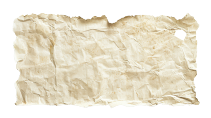 Aged crumpled parchment paper with torn edges and dark spots on black image, Png On White Background, Isolated on Transparent Background, Cut Out