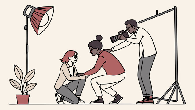 Photo Studio Illustration Diverse Team of Photographers and Models in a Creative Setting.