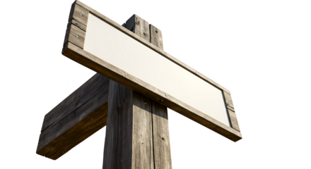 Rustic Wooden Signpost Isolated Blank White Sign Realistic 3D