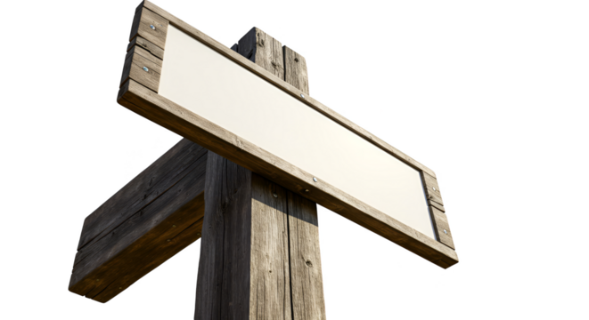 Rustic Wooden Signpost Isolated Blank White Sign Realistic 3D