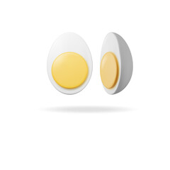 A Whole Hard Boiled Egg Cut In Half Revealing Yellow Yolk Against A White Background With A Subtle Shadow Below