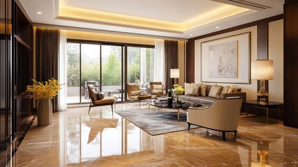 Fototapeta premium Luxury interior living room with open view