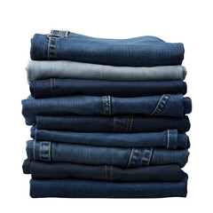 Stack Of Folded Blue Denim Jeans With White Threads Isolated