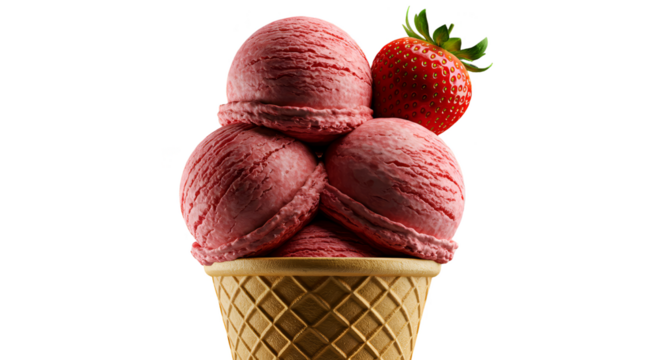 Strawberry Ice Cream Cone Photo Isolated on Black