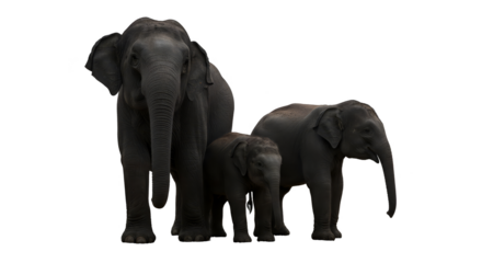 Three Elephants Isolated Realistic Image Black Background