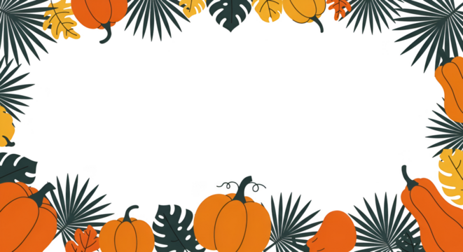 Thanksgiving Frame Isolated Illustration With Pumpkins And Leaves
