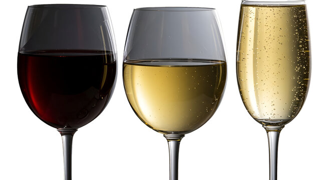 Three Wine Glasses Isolated White Red And Sparkling Wine