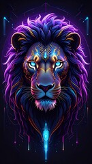 Digital lion portrait, vibrant colors (2)