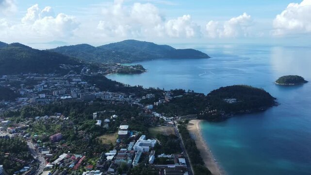 Karon Kata Beach Area Aerial Tour - Drone View of Beaches, Town and White Buddha, Thailand