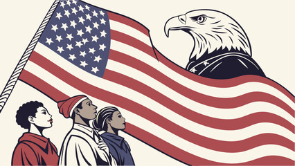 Patriotic illustration People flag and eagle graphic design for print web and social media.