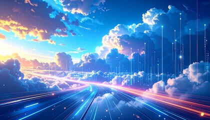 Digital road through clouds