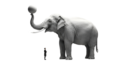 White Elephant Balancing Sphere Isolated Background Realistic Image