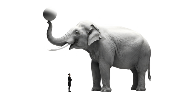 White Elephant Balancing Sphere Isolated Background Realistic Image