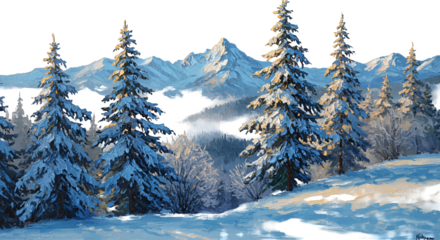 Winter Forest Landscape Photo Snowy Trees and Mountains