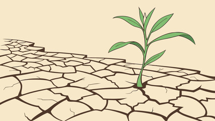 Plant Sprouting from Cracked Earth Drought Resilience Nature Illustration.