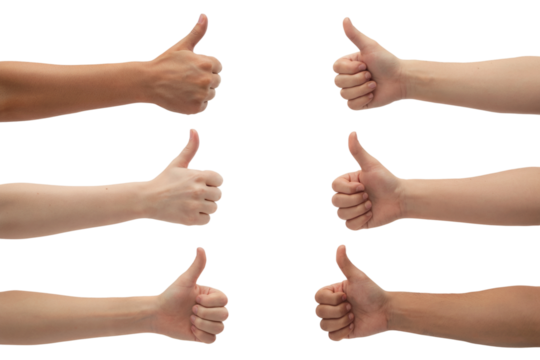 Thumbs up gesture shows approval and support. Isolated on transparent background, png