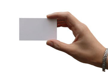 Obraz premium hand holding blank business card. Isolated on transparent background, png