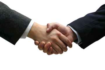  firm handshake symbolizing agreement and partnership. Isolated on transparent background, png