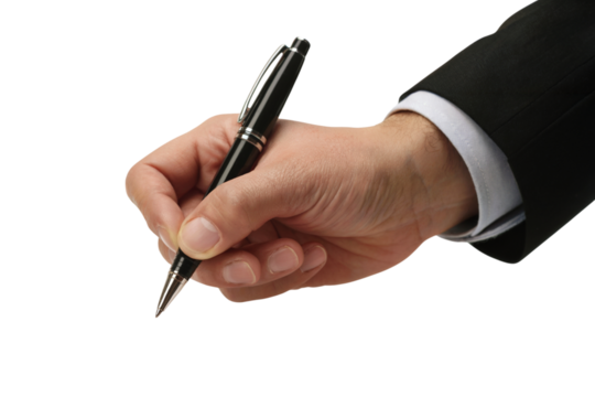  hand holding a pen for writing . Isolated on transparent background, png